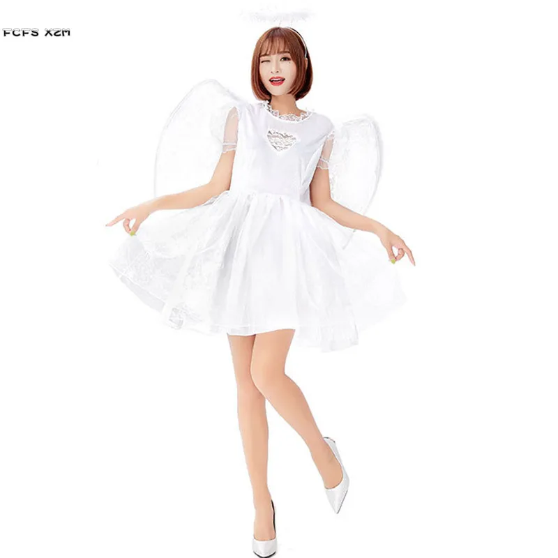 

Sexy White Women Angel Cosplay Female Halloween Goddess Costumes Carnival Purim masked ball Nightclub Bar Role play party dress