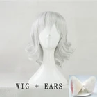 Парики для косплея Hunter x Hunter Neferpitou, серебристо-белые короткие вьющиеся парики с ушками, термостойкие синтетические волосы с шапочкой