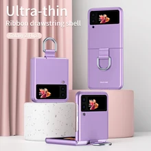 with Metal Ring Ultra Slim Hard Plastic Cover For Samsung Galaxy Z Flip 3 5G Case Luxury Shockproof Phone Cases Coque Fundas