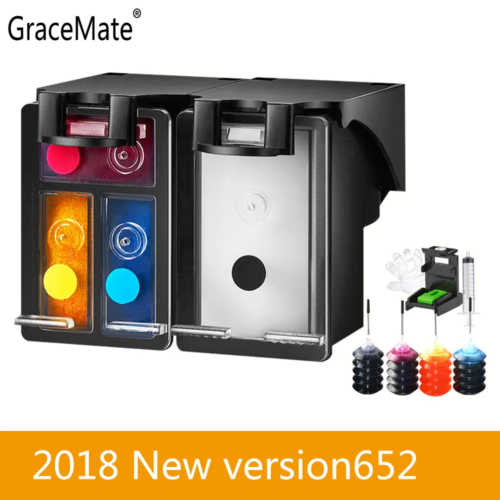 652 refill Новая версия GraceMate 652 совместимый многоразовый картридж для hp Deskjet Ink Advantage 2676 2677 2678 5075 5076 5078 - Цвет: 652 refill