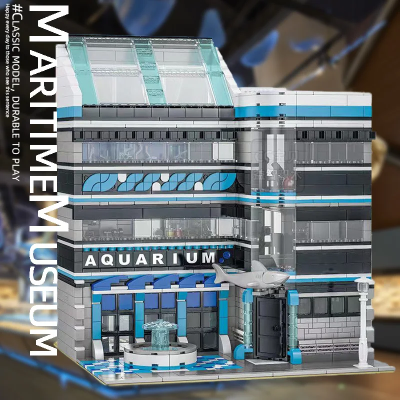 

New MOC Modern Ocean Museum Aquarium Architectural Model Bricks DIY City Street View Series Building Blocks Toys for Kids Gifts