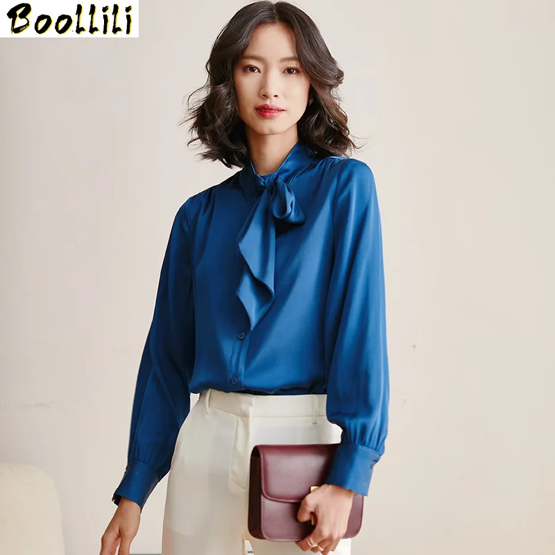 Boollili Real Silk Shirt Womens Tops and Blouses Office Lady Blouse Women Spring Autumn Vintage Blusas Mujer De Moda 2020