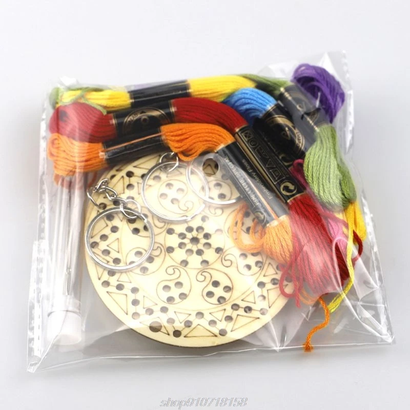 5 шт. круглая деревянная вышивка крестиком брелок кольцо с шерстяной нитью Набор