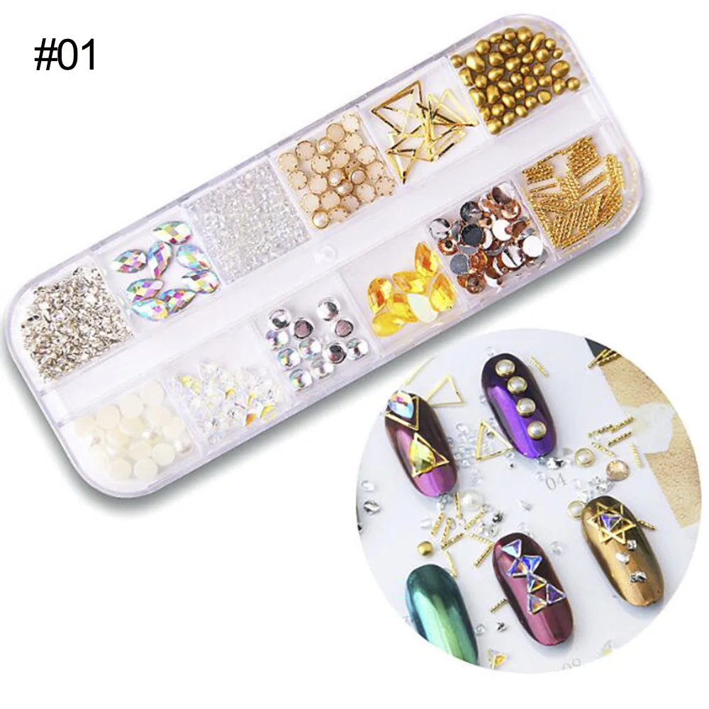 Металлические заклепки 12 ячеек драгоценные камни для дизайна ногтей украшения