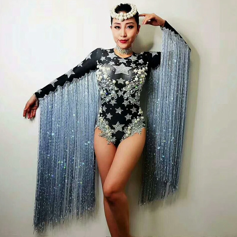 Женское боди с кисточками со стразами|Танцевальный костюм для китайских