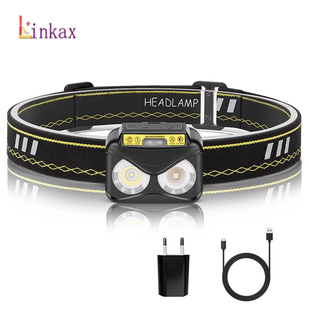 Портативный Миниатюрный светодиодный налобный фонарь с датчиком движения XPG + COB