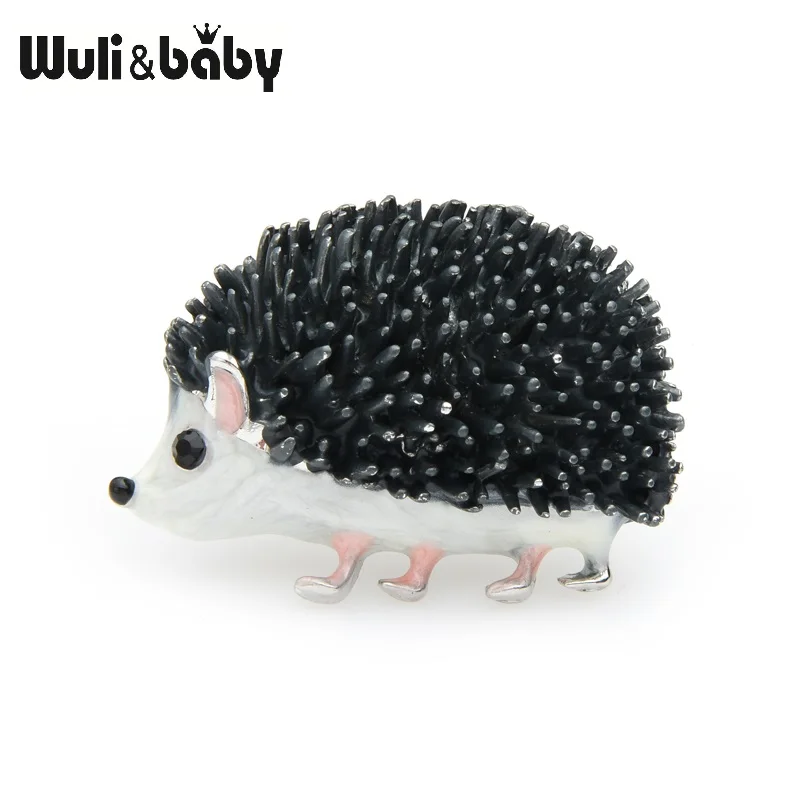 Wuli& baby, черная эмаль, ежик, броши для женщин, милые животные, модные ювелирные изделия, булавки, подарок