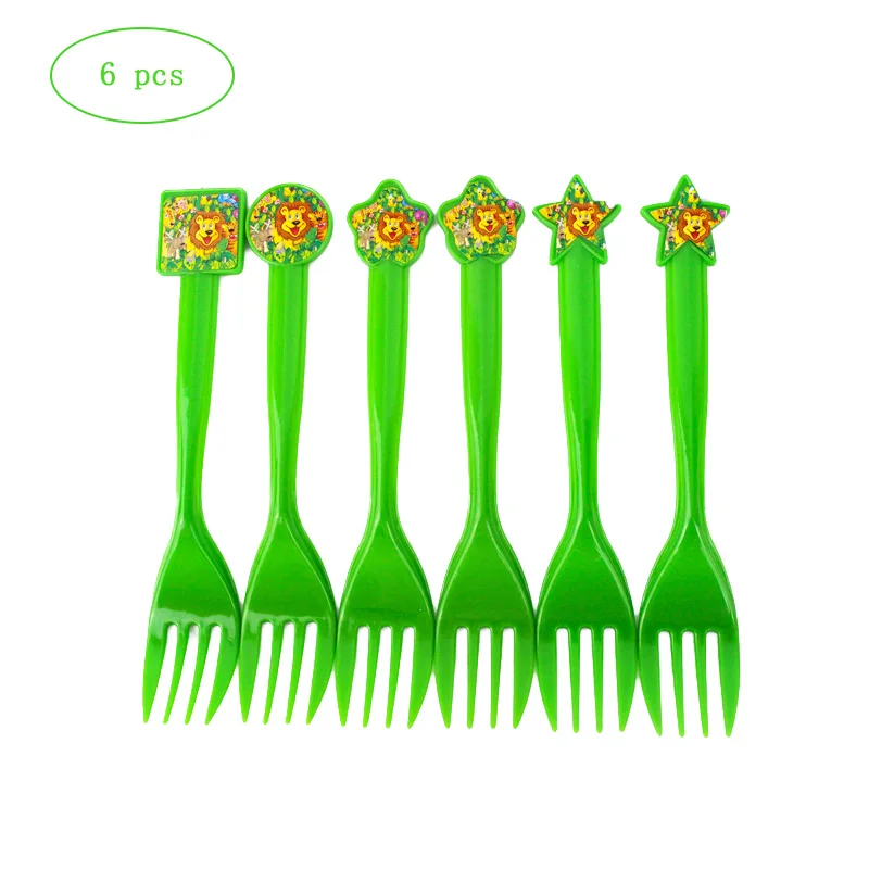 6pcs forks Джунгли вечерние животные бумажные тарелки для дня рождения вечерние украшения для детей одноразовые столовая посуда все для праздника свадебные украшения - Цвет: 6pcs forks
