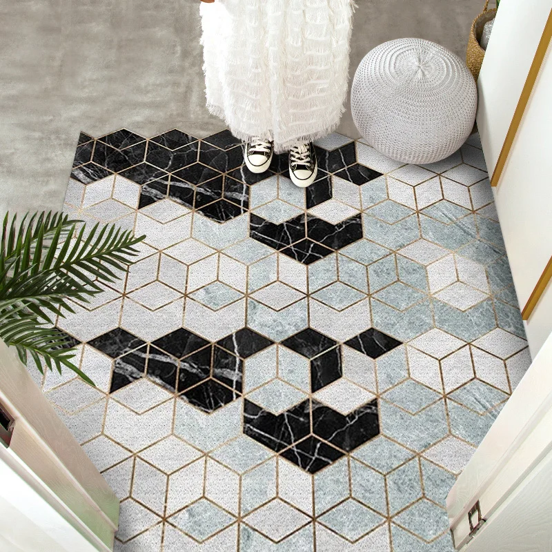 Hexagon Pattern Home Doormat Non-Slip Living Room Bathroom Mat Can Be Cut DIY Hallway PVC Kitchen Floor Mats Carpet | Дом и сад