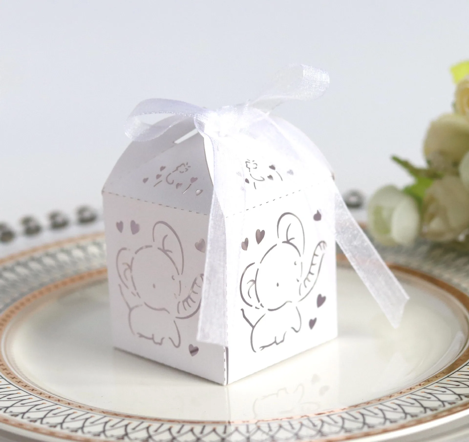 Свадебные коробки в форме слона с лазерной резкой вечерние для конфет