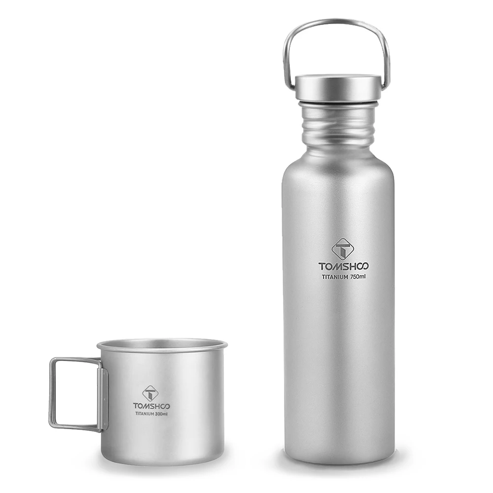 

TOMSHOO 600 мл/750 мл полностью титановая бутылка для воды с дополнительной пластиковой крышкой, Ультралегкая титановая чашка для кемпинга, поход...