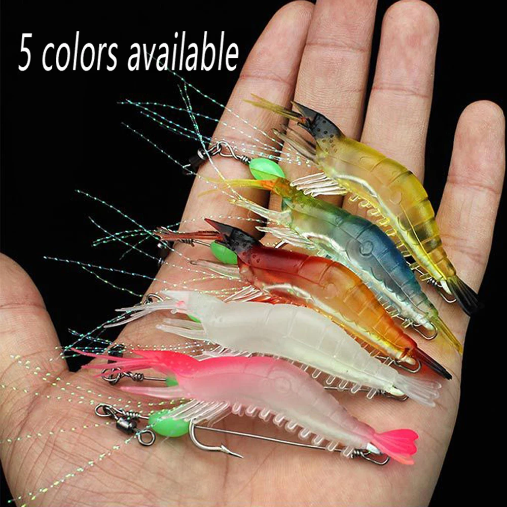 5pcs/lot 9cm/6g Luminous Shrimp Silicon Soft Artificial Bait with Hooks Swivels Anzois Para Pesca Sabiki Rigs Fishing Tackle | Спорт и