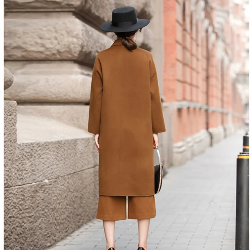 

Женское шерстяное пальто с вышивкой Aand, осенне-зимнее твидовое пальто с V-образным вырезом и открытыми плечами, облегающее модное пальто ZX360