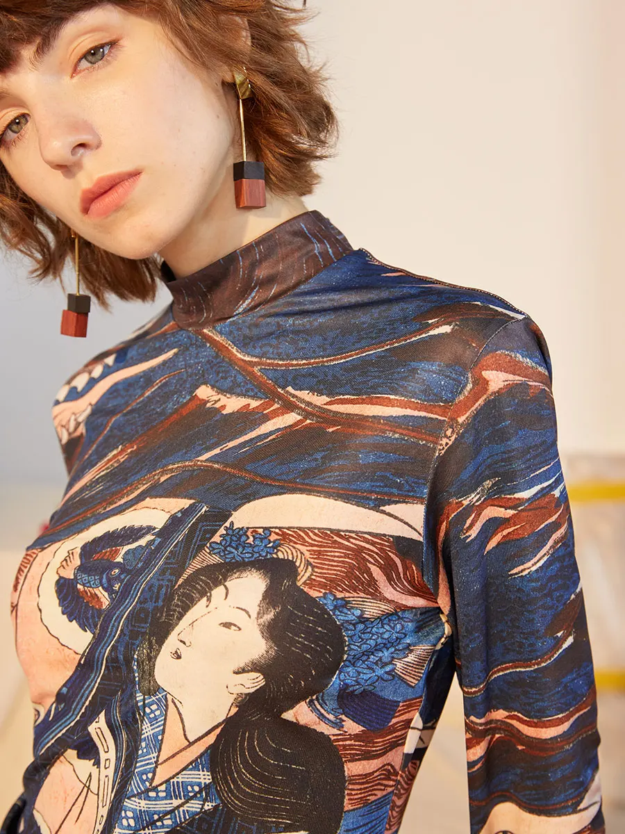 

LYNETTE'S китайские оригинальный дизайн весна-осень женские универсальные художественные принты эластичные облегающие футболки