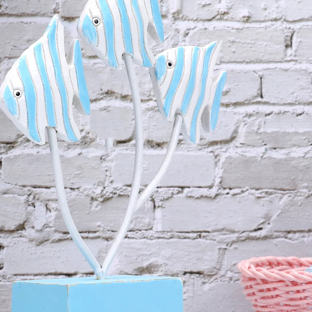 

1 Set Mediterranean Wall Background Decorative Wooden Group Hanging Adornment for Office Home Store (Coral Fish, Blue)