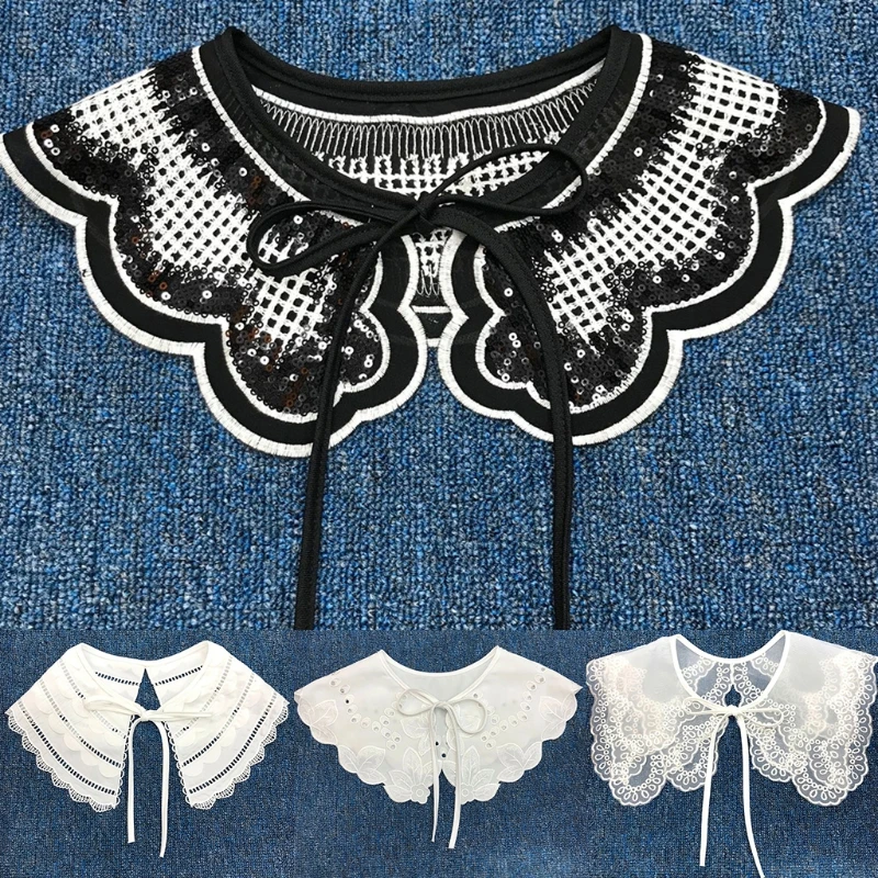 Съемная короткая рубашка с искусственным воротником и вышивкой шаль-накидка