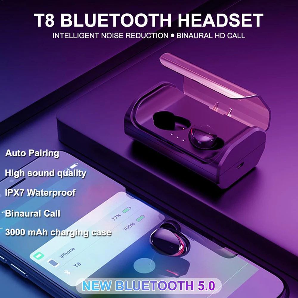 DOCIDACI TWS T8 Bluetooth наушники 5 0 беспроводные глубокий бас стерео IPX7 водонепроницаемая