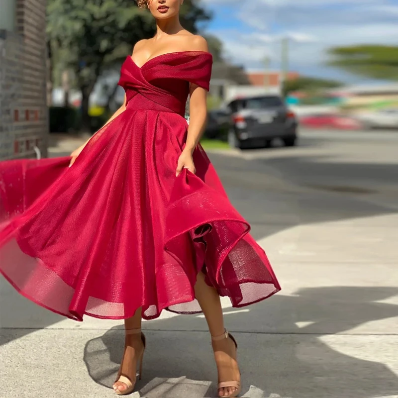 

Платье женское однотонное с воротником «одно слово» и рукавами реглан