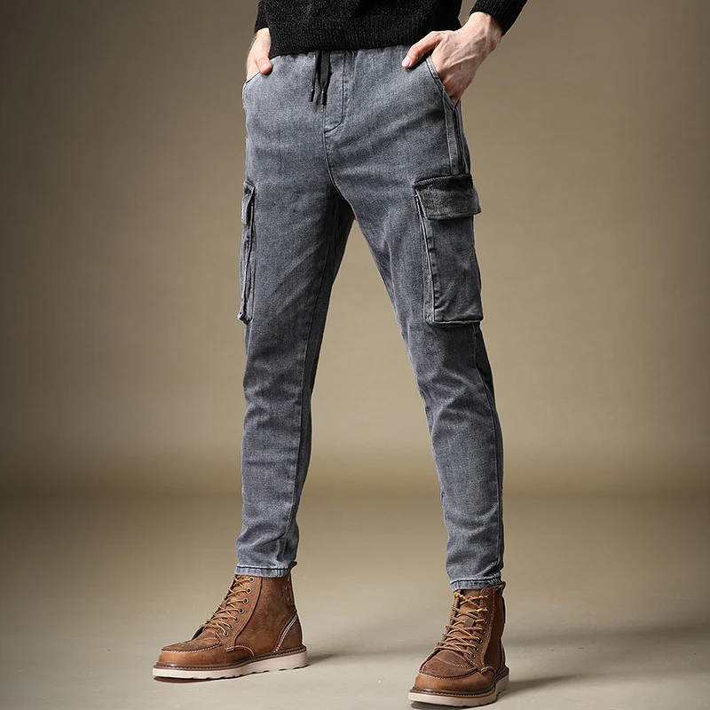 

Autumn New Cargo Pants Men Jeans Casual Military Elastic Waist Loose Cargo Trousers