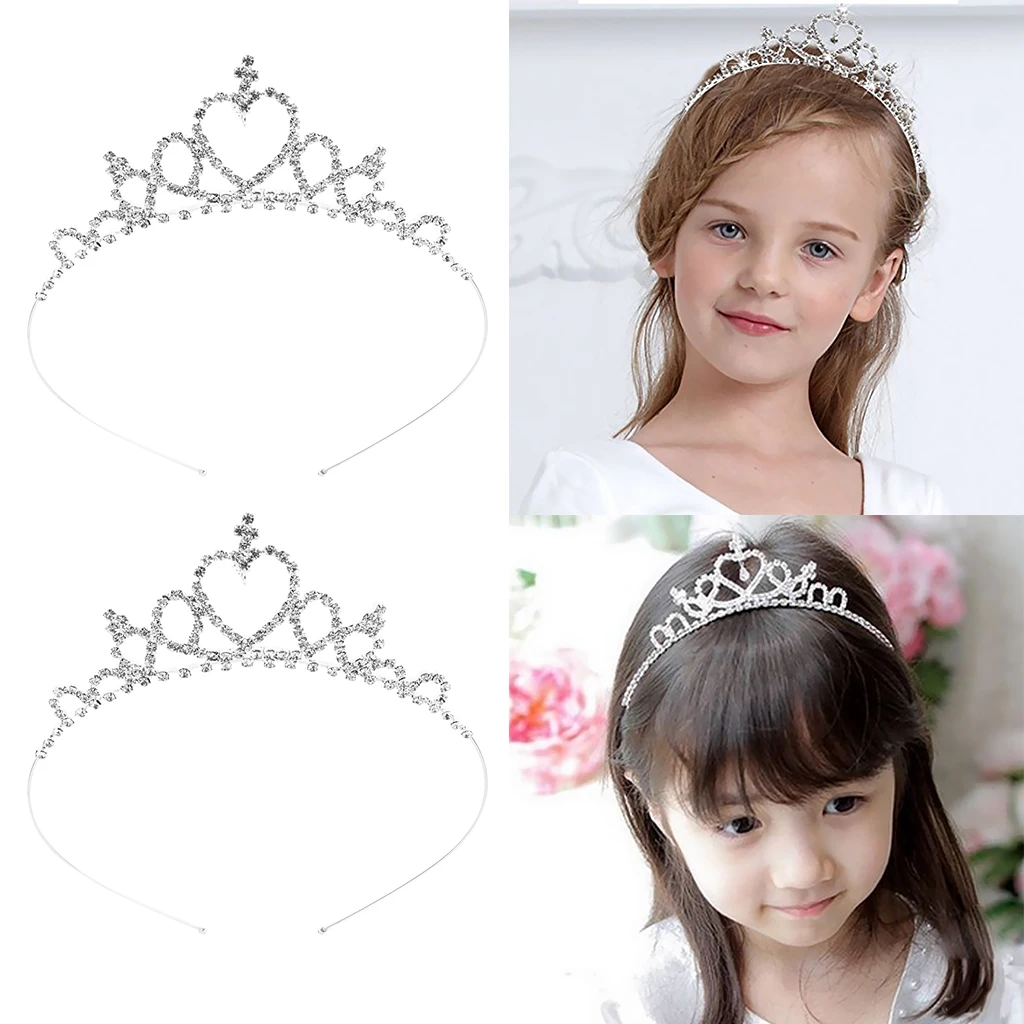 2x Хрустальная Свадебная головная повязка Корона Тиара в форме сердца Серебряная