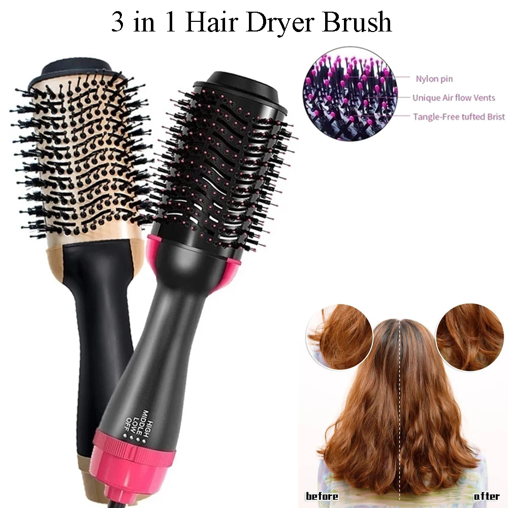 

3 in 1 Hair Dryer Combs Hot Air Brush Styler Volumizer Blower Ionic Hair Straightener Curler Comb Roller for All Hair Types
