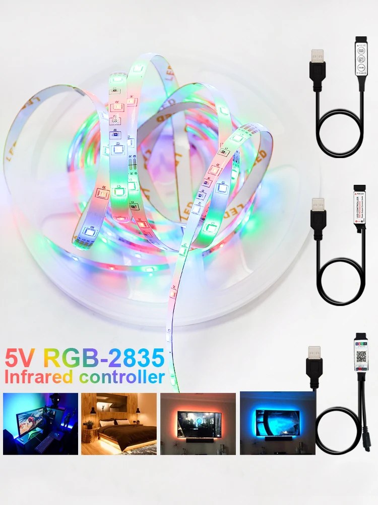 

Светодиодная ленсветильник SMD 2835 RGB, USB, 5 В, подсветильник для телевизора, Bluetooth, ИК, 3 клавиши, Гибкая полоса, Диодная лента, неосветильник свет
