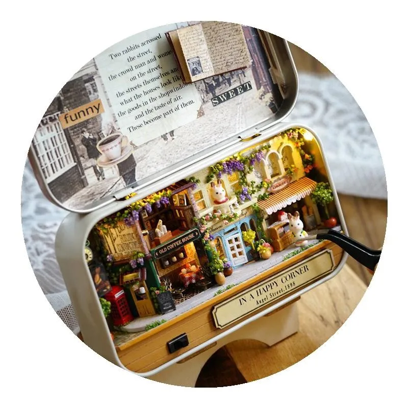 

Artistic Wedding Cottage House DIY Iron Box Small House Tinplate Toy Travel Handmade Miniature Rabbit Finished Product