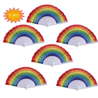 6 pcs hand fans folding pp plastic rainbow fan home decoration craft fan stage performance dance for wedding party decor gift