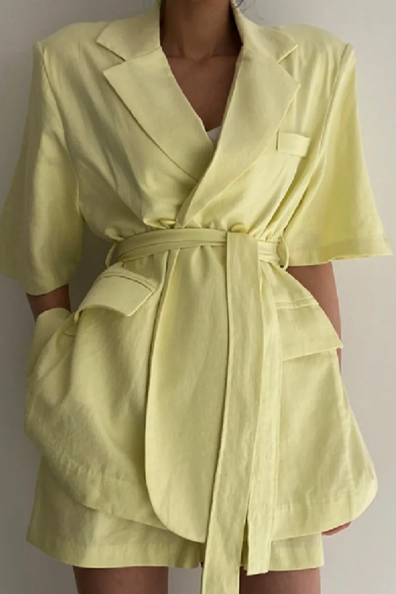

Suit Western-style fashionable big lapel casual loose suit jacket with tie + high-waist shorts female summer