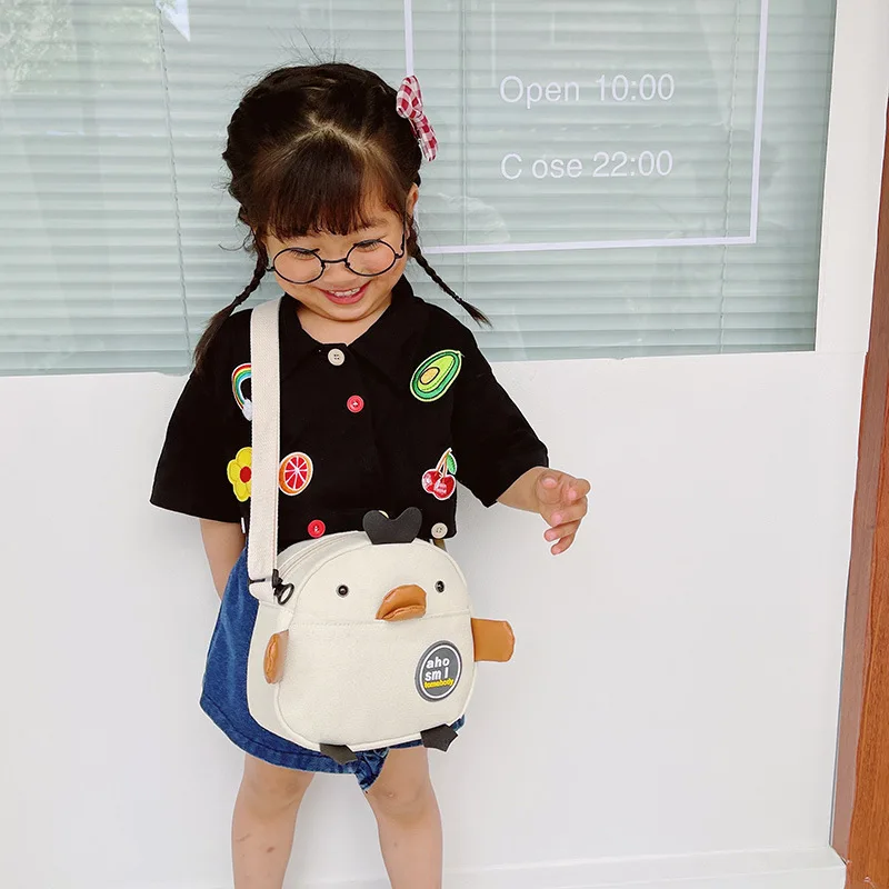 Cute Canvas Duck Crossbody Bags for Kids Small Cartoon Animal Shoulder Bag Girls Boys Lovely Fabric Coin Purse Child Bag 2021