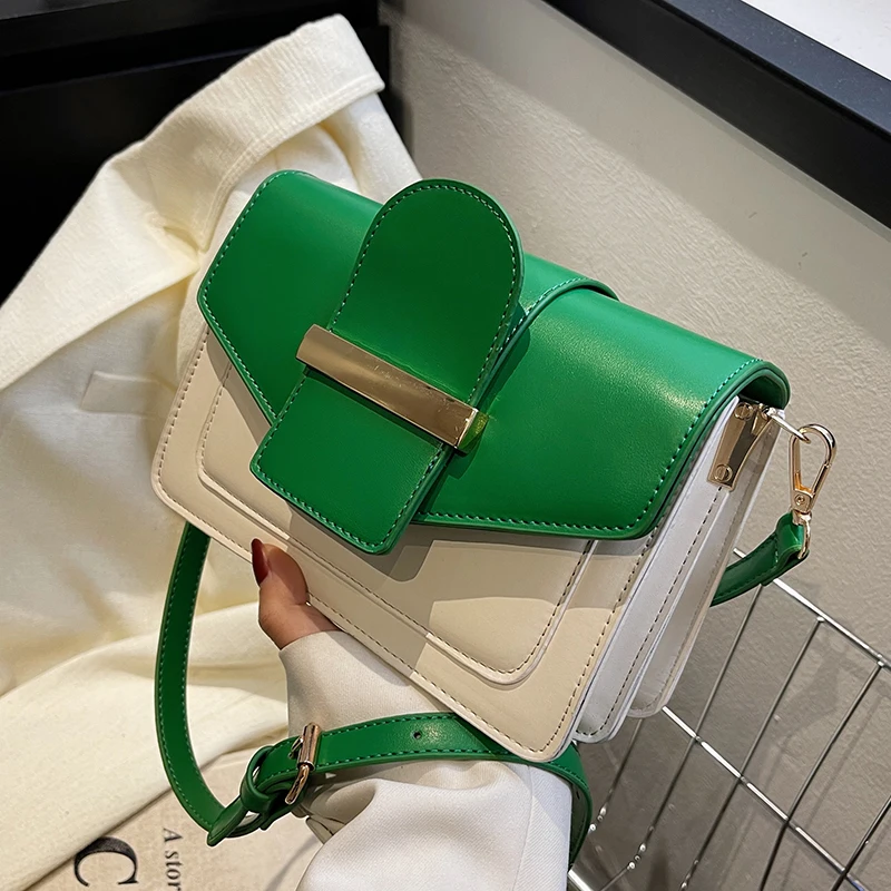 

Женская маленькая квадратная сумка из искусственной кожи, повседневная сумка через плечо контрастных цветов в винтажном стиле, весна 2022