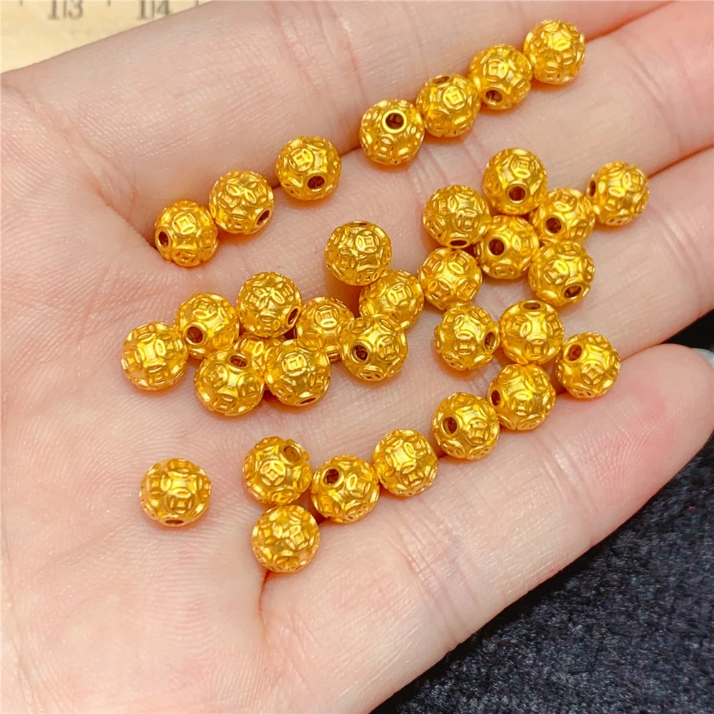 

Real 24K Yellow Gold Bead 3D Hard Gold 999 Pure Gold Gold Money Bead Copper Coin Gold Bead Lucky Money Transfer Bead 6mm/8mm