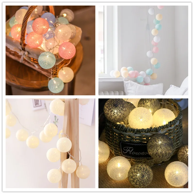 

20leds Christmas Cotton Ball Garland String Lights Fairy Lighting Strings for Outdoor Holiday Wedding Xmas Party Home Decoration