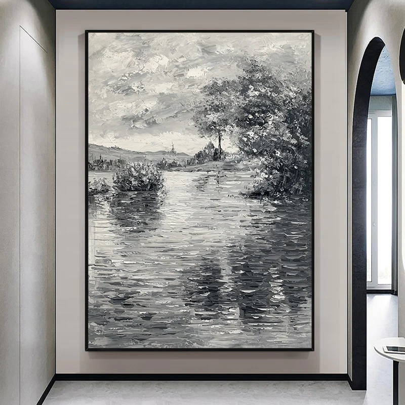 Ручная роспись маслом абстрактная черно-белая береза лес настенное украшение