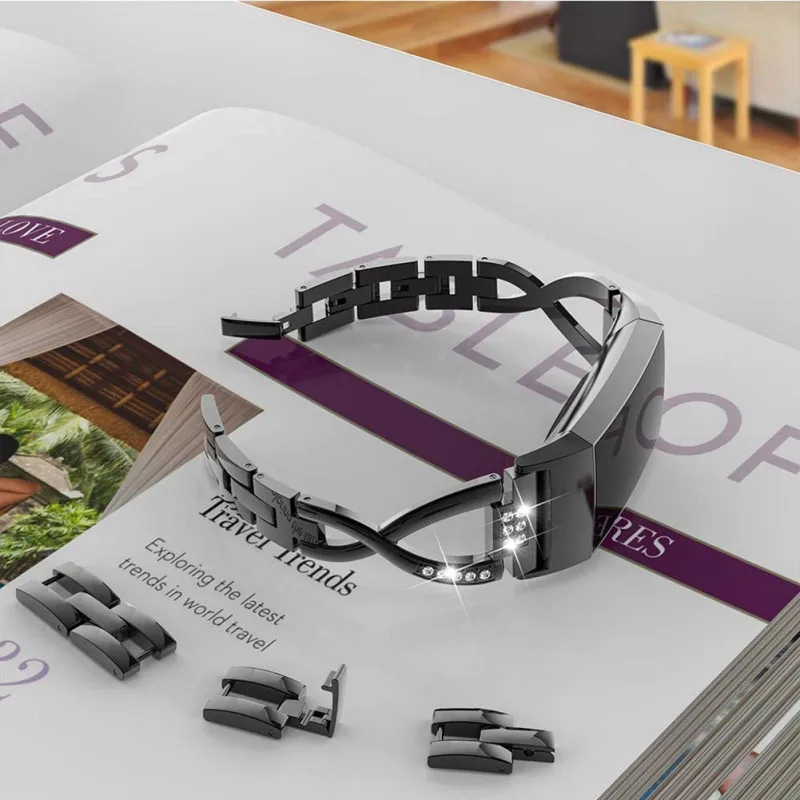 

Lady X-shaped Bracelet Replacement Strap Bling Diamond PC Watch Shell Plating Bumper Frame Full Cover Protective Shell 2021