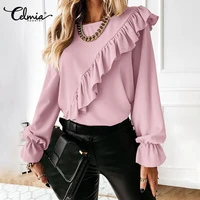 women 2022 fashion ruffles blouses celmia spring long puff sleeve chic shirts casual solid tunic tops ladies blusas