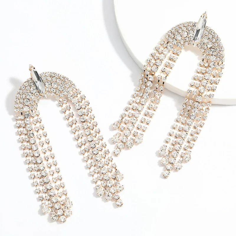 

AE-CANFLY Fashion Shiny Rhinestone Tassel Dangle Earrings Jewelry for Women Personality Statement Earrings Jewelry Jewelry Gifts