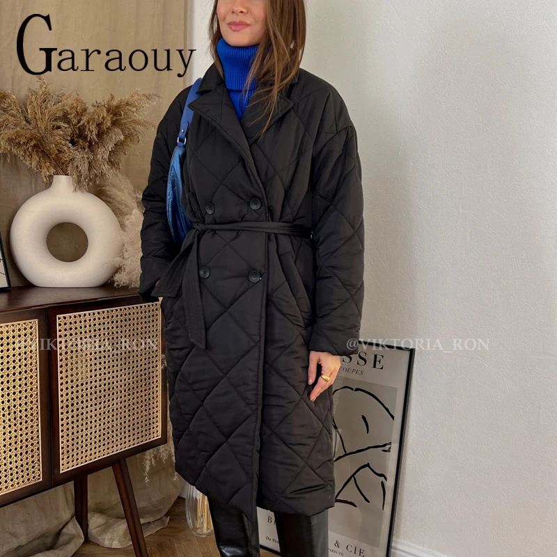 Женская зимняя длинная парка с поясом двубортная куртка большого размера в стиле