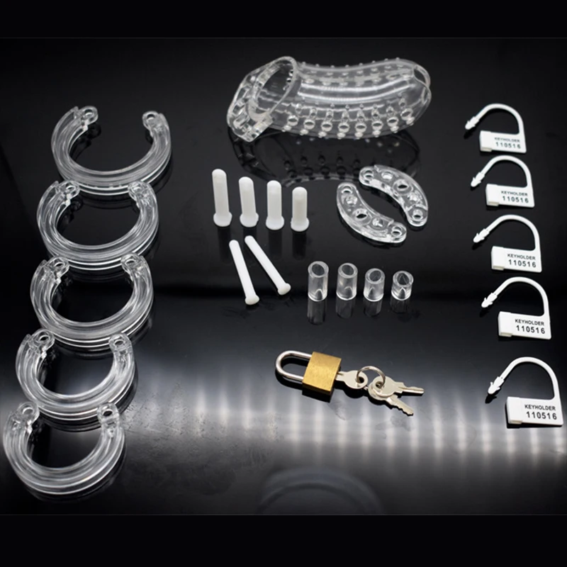 Клетка целомудрия в виде птичьего петуха CB6000 пластик с 5 кольцами БДСМ бондаж