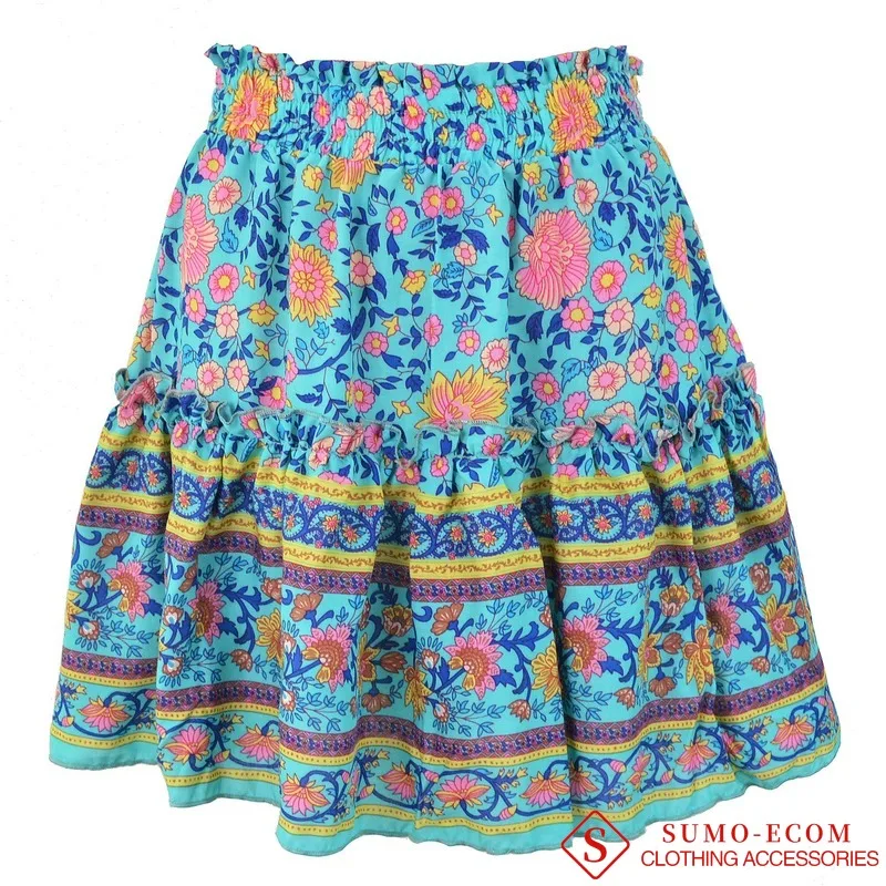 Женская короткая юбка в богемном стиле шифоновая плиссированная средней длины с