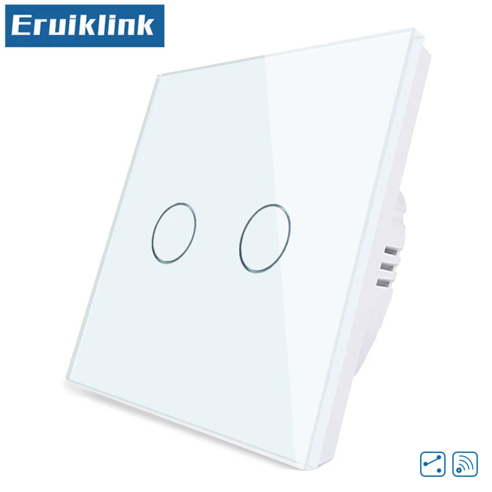 2Gang Switch Only EU/UK Standard Touch Switch,1/2/3 Gang 2 Way Crystal Glass Panel 220V Single Fireline RF433 Remote Control Wall Light Switch - Color: 2Gang Switch Only