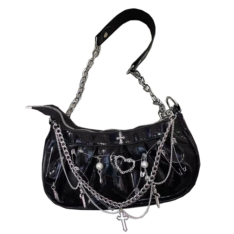 Harajuku Womens Girl Shoulder Bags Handbags Messenger Bag Y2K girl metal punk tote female butterfly Tuku chain underarm bag |