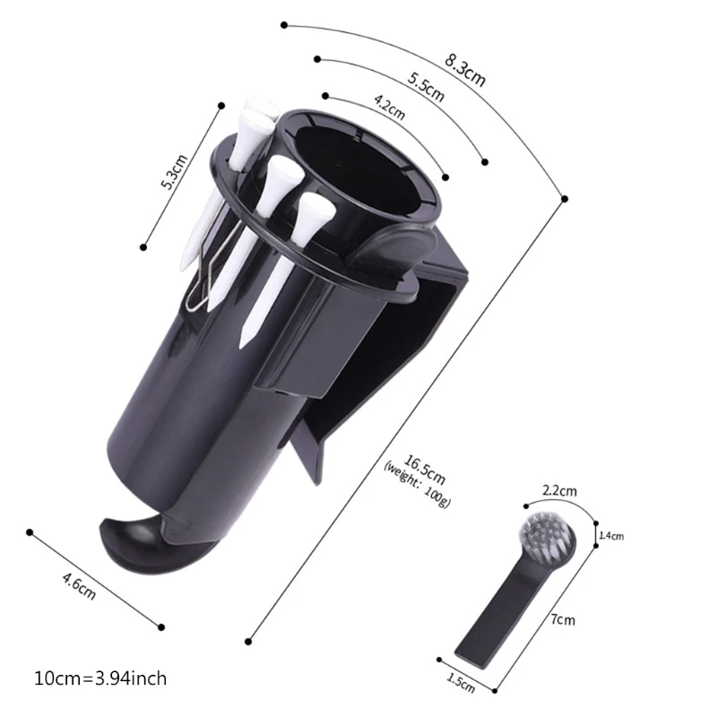 

Portable Palstic Clip Golf Ball Tee Holder Caddy With Brush Three Ball Cup