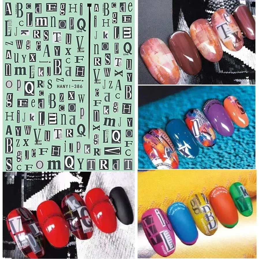 HANYI-386 буквы дизайна 2020 новейшие стикеры 3d на ногти nail art Наклейки Шаблон diy
