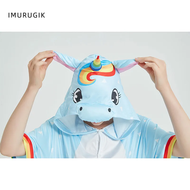 

Rainbow Unicorn Kigurumis Women Onesie Cosplay Short Sleeve Animal Jumpsuits Pegasus Girl Pajama Funny Cute HomeWear Costume