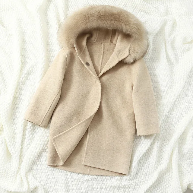 

Teen Girls Woolen Coats Winter New Children's Korean Solid Furry Hooded Warm Jacket 3-11 Y Girls Fashion Double-sided Wool Coat