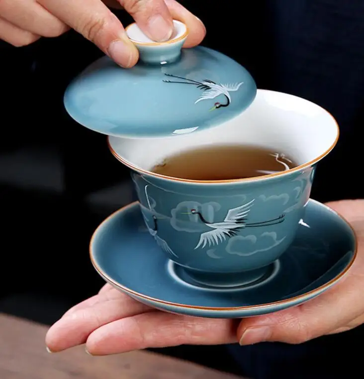 150 мл китайский ручной росписью благоприятный кран Gaiwan чайный набор Flow BlueCeramic