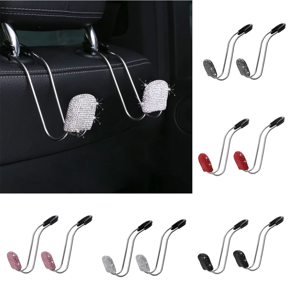 

2pcs/set Bling Car Headrest Hooks Fashion Crystal Auto Backseat Hanger Holder Seat Back Organizer Clip Storage Car Accessories