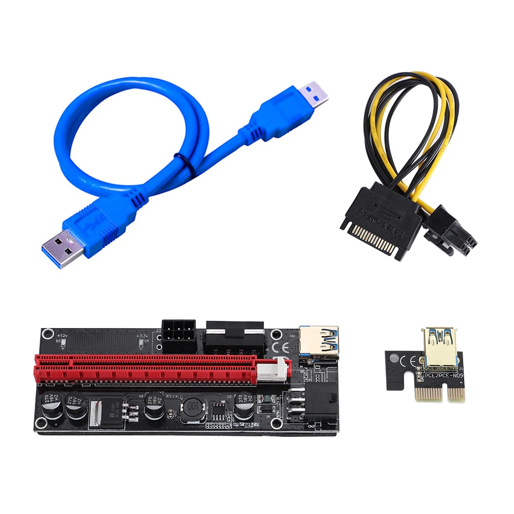 Новый PCI E pcie Riser 009 Express 1X 4x 8x 16x расширитель USB 009S двойной 6Pin адаптер карта SATA 15pin для