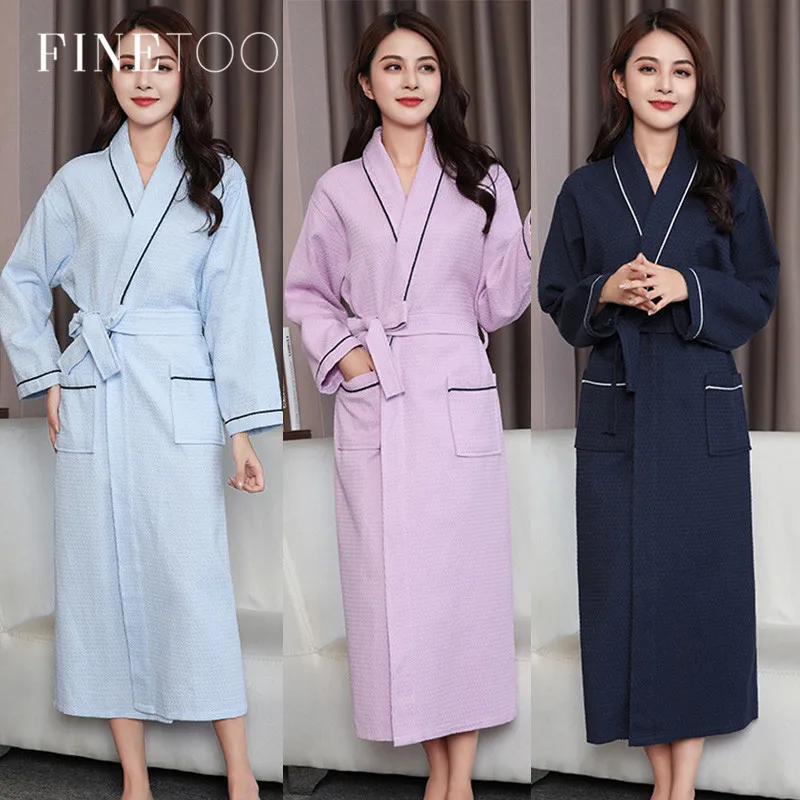 

Хлопковый вафельный халат FINETOO, сексуальный халат-кимоно, унисекс, мужские / женские халаты для пар, женское ночное белье, большие размеры, пи...